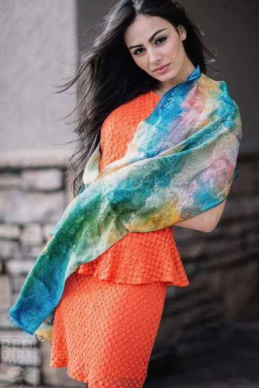 Hand Painted Silk Scarf in Color Waterfall — RED DIRT ROAD
